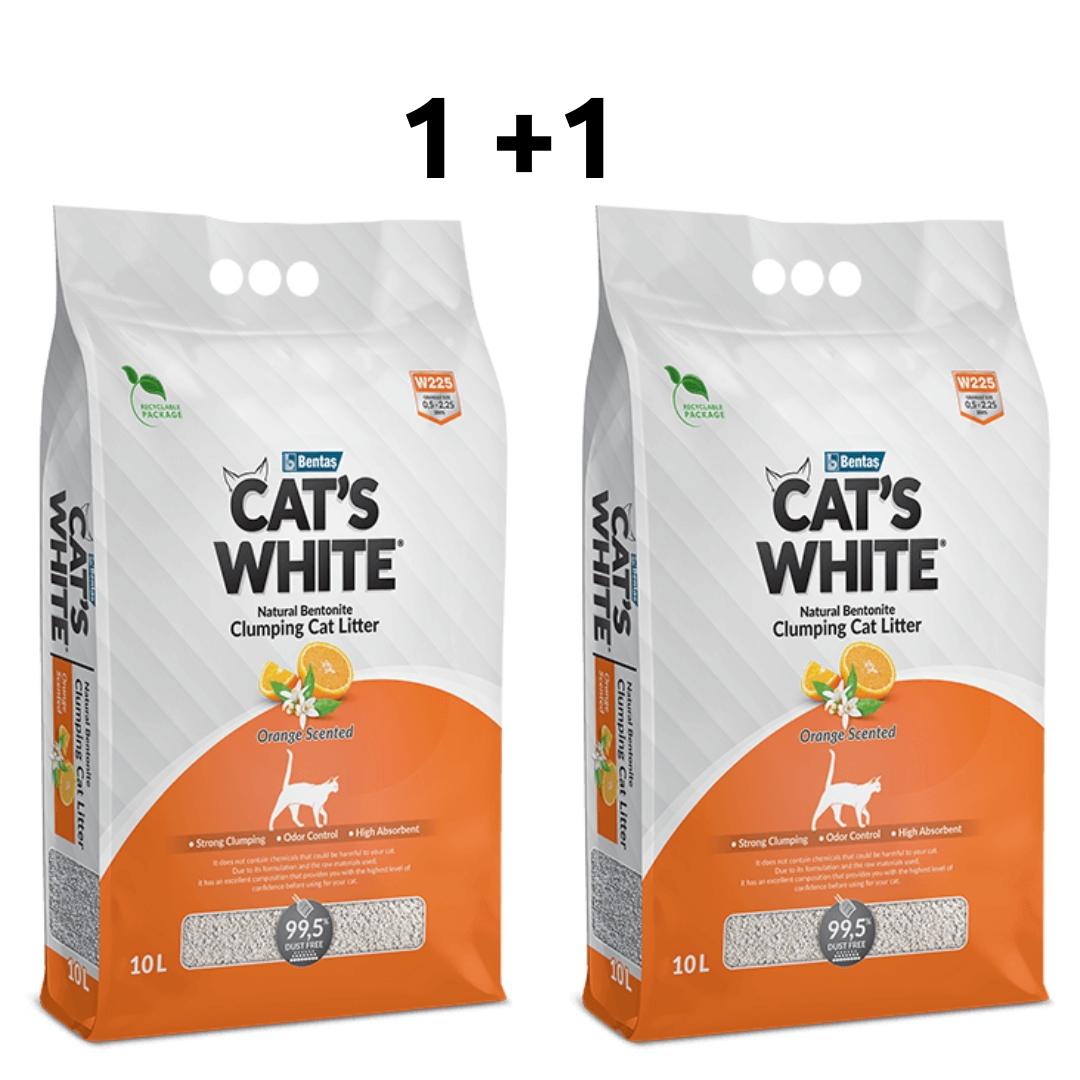 מבצע חול מתגבש לחתולים CAT'S WHITE בניחוח תפוזים 10+10 ליטר